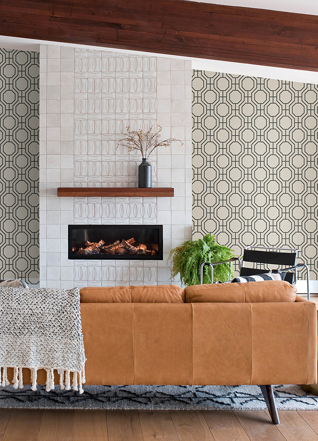 0090118 manor black geometric trellis wallpaper