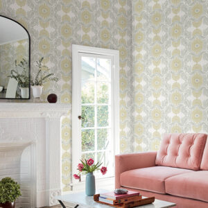 Villa Light Yellow Embellished Ogee Wallpaper