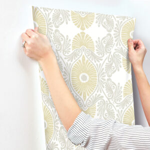 Villa Light Yellow Embellished Ogee Wallpaper