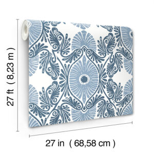 Villa Blue Embellished Ogee Wallpaper