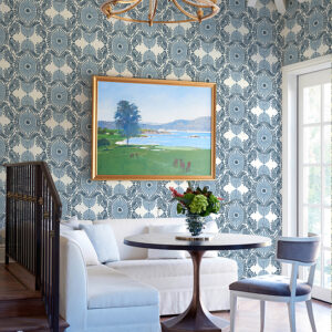 Villa Blue Embellished Ogee Wallpaper