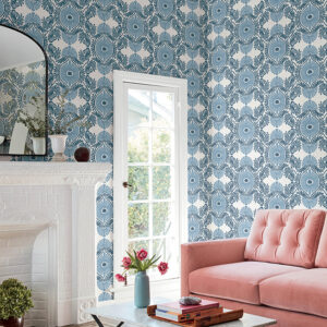 Villa Blue Embellished Ogee Wallpaper