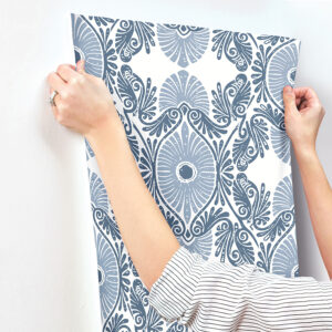 Villa Blue Embellished Ogee Wallpaper
