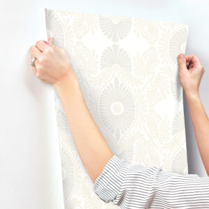 Villa Bone Embellished Ogee Wallpaper