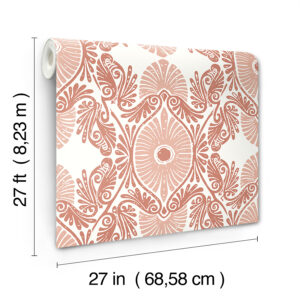 Villa Raspberry Embellished Ogee Wallpaper