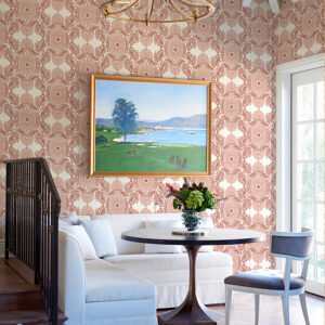 Villa Raspberry Embellished Ogee Wallpaper