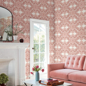 Villa Raspberry Embellished Ogee Wallpaper