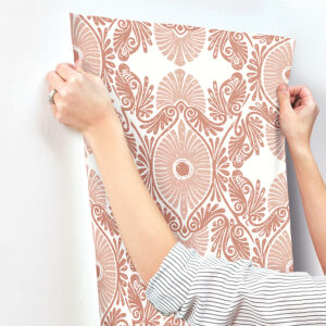 Villa Raspberry Embellished Ogee Wallpaper