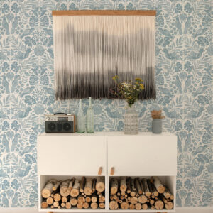Nestle Blue Bird Block Print Wallpaper
