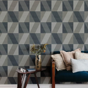 Winslow Slate Geometric Faux Grasscloth Wallpaper