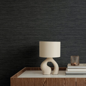 Sheehan Black Faux Grasscloth Wallpaper