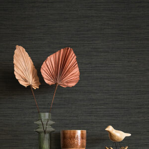 Sheehan Black Faux Grasscloth Wallpaper