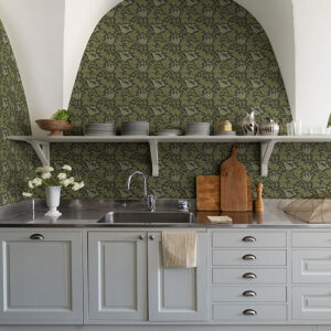 Anemone Dark Green Floral Trail Wallpaper