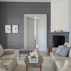 Anemone Dark Blue Floral Trail Wallpaper