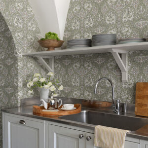 African Marigold Green Floral Wallpaper