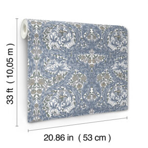 African Marigold Blue Floral Wallpaper