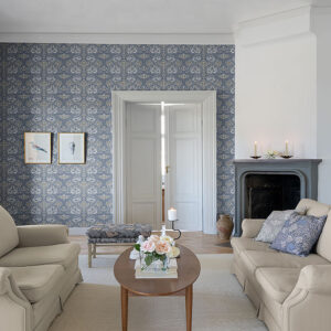 African Marigold Blue Floral Wallpaper