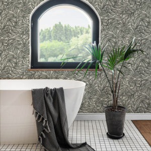 Rhythmic Charcoal Leaf Wallpaper