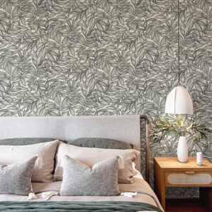 Rhythmic Charcoal Leaf Wallpaper
