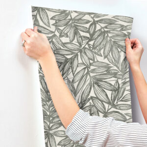 Rhythmic Charcoal Leaf Wallpaper