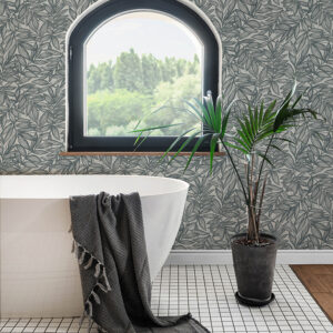 Rhythmic Denim Leaf Wallpaper