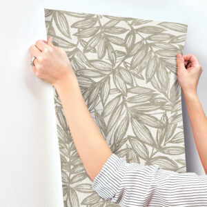 Rhythmic Taupe Leaf Wallpaper