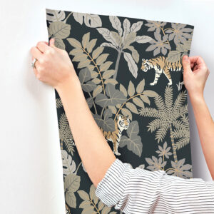 Caspian Charcoal Jungle Prowl Wallpaper