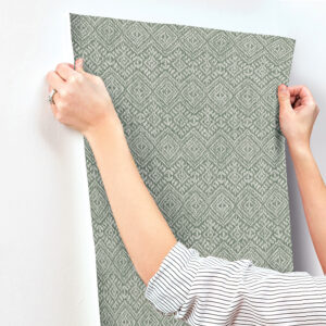 Gallivant Green Woven Geometric Wallpaper