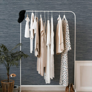 Exhale Indigo Woven Faux Grasscloth Wallpaper