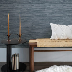 Exhale Indigo Woven Faux Grasscloth Wallpaper
